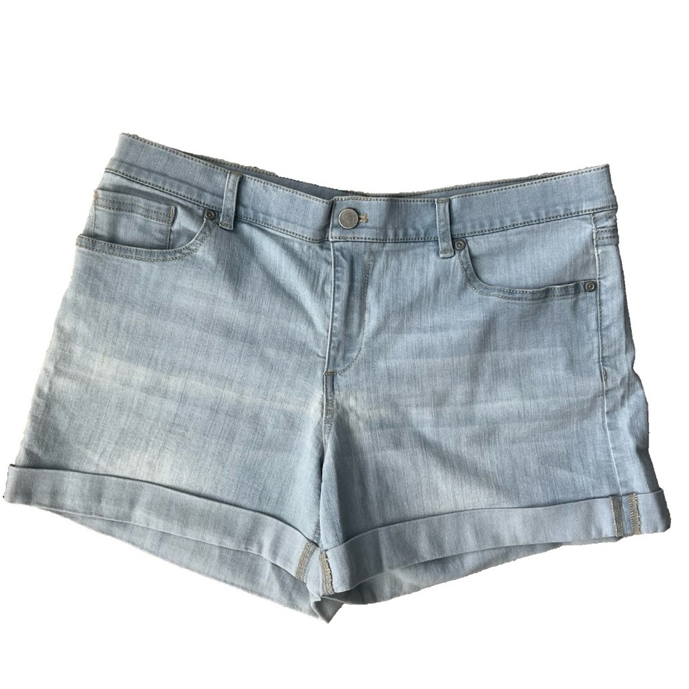 New York & Company Mid Rise Cuffed Hem Women SZ 14 Light Wash Denim Jean Shorts